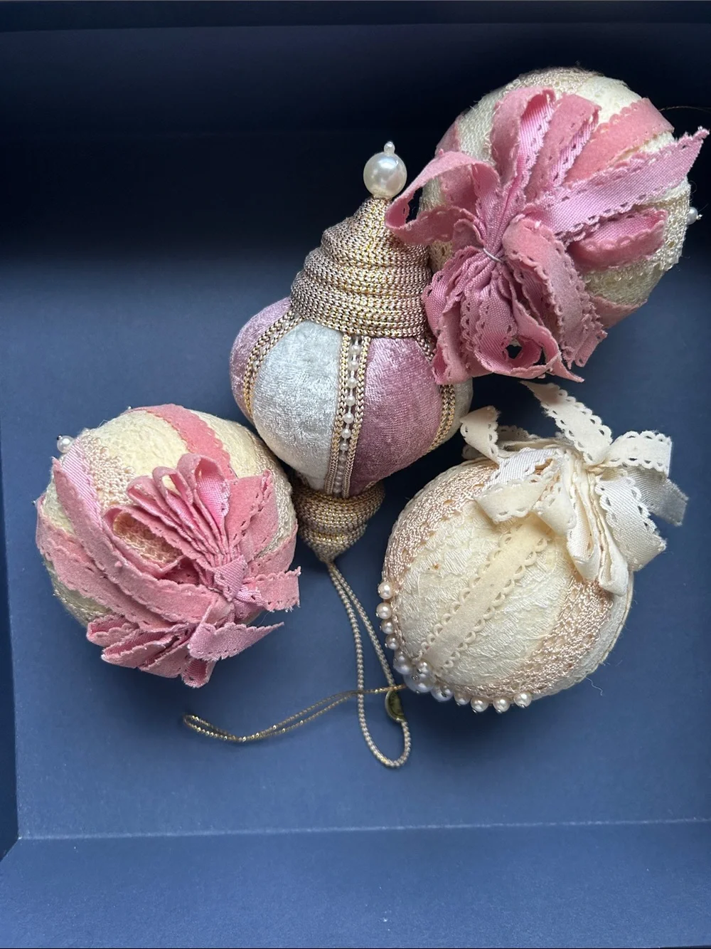 Pearl-Accented Pink & Cream Decorative Christmas Ornament Pendant